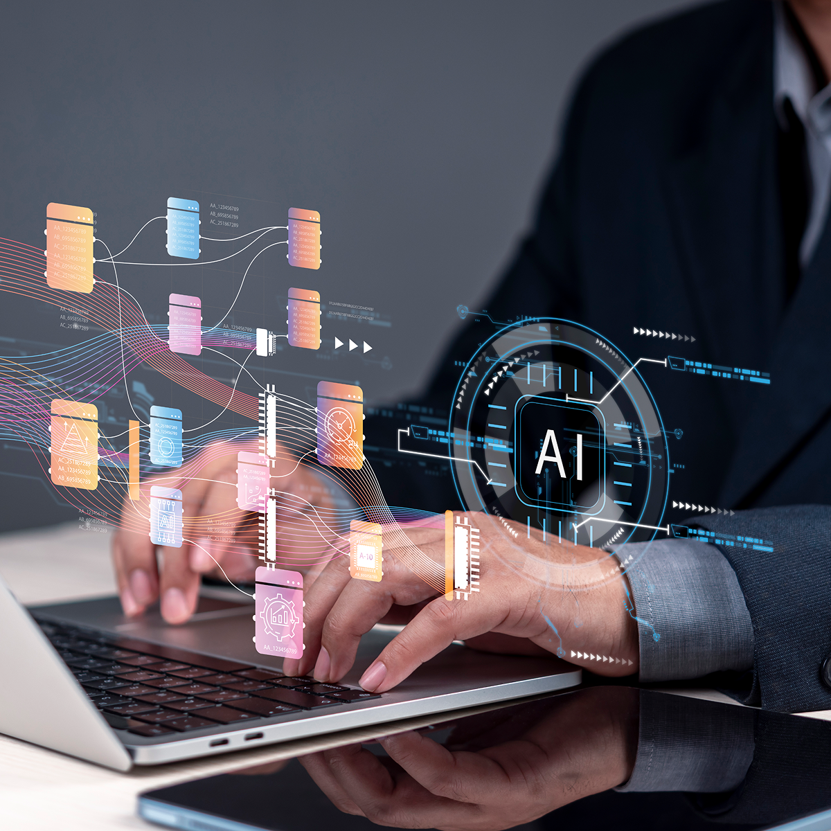 Person working on AI technology laptop.