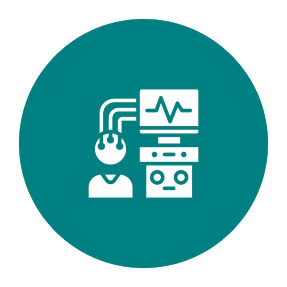 Icon showing brain monitoring with electronic devices.
