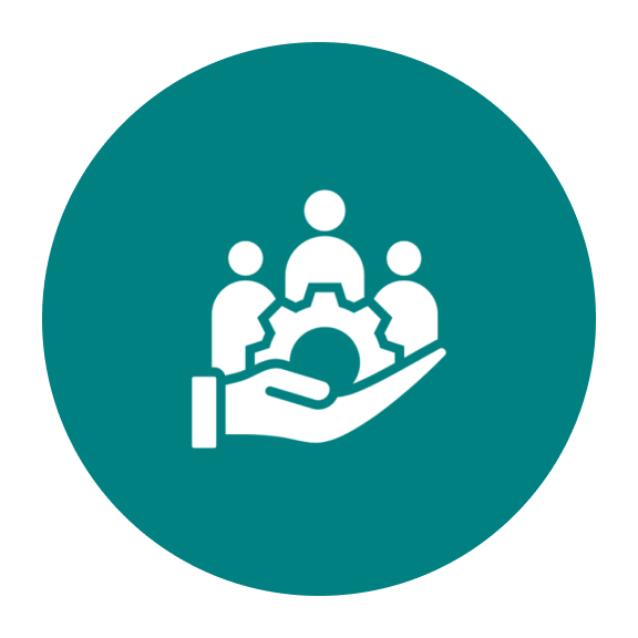 Icon of a hand supporting a group of people inside a circle.