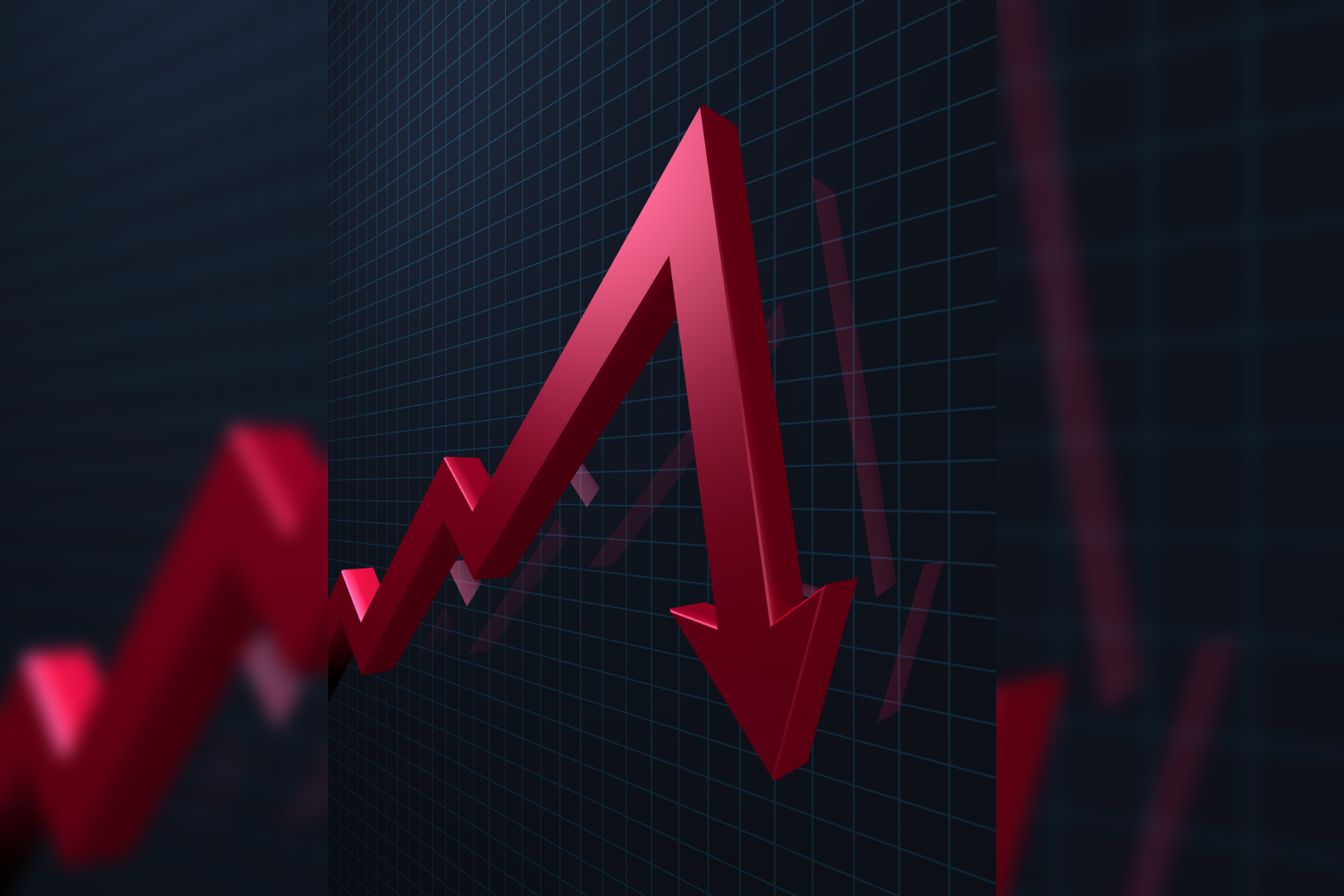 Red arrow sharply pointing downward, symbolizing financial decline.